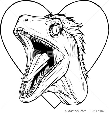 Hand drawn illustration of a raptor dinosaur outline 104474820
