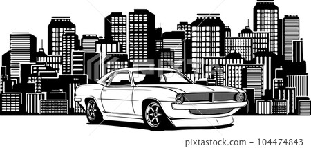 Muscle cars line art. Automotive vector illustration. Vintage sports car design for label, badge, advertisement or sign. 104474843