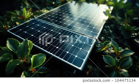 Solar panels in solar farm with sun lighting to create the clean electric power. Solar panels in solar farm with sun lighting to create the clean electric power. 104475134