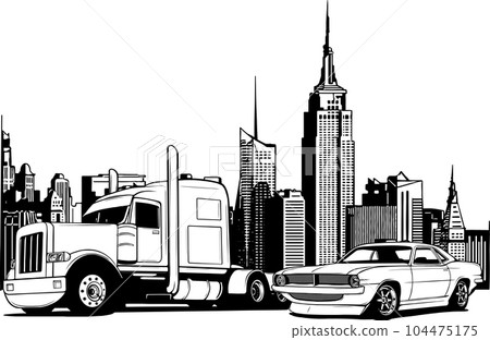 Muscle cars line art. Automotive vector illustration. Vintage sports car design for label, badge, advertisement or sign. Muscle cars line art. Automotive vector illustration. Vintage sports car design for label, badge, advertisement or sign. 104475175