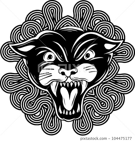 Vector Cartoon Angry Black Panther Head Line Art 104475177