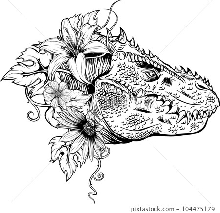 Vector illustration of outline dinosaur tyrannosaurus head 104475179