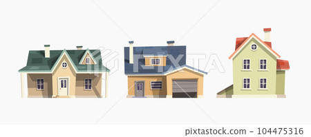 various houses front view isolated in set 104475316