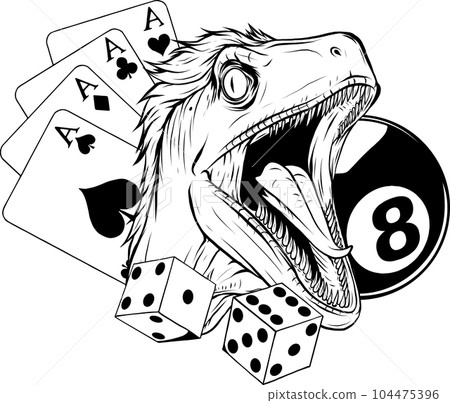 Hand drawn illustration of a raptor dinosaur outline 104475396