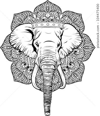 blacka and white illustration of Elephant head 104475400