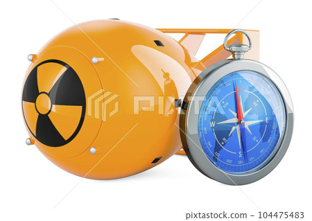 Atomic bomb with compass, 3D rendering 104475483