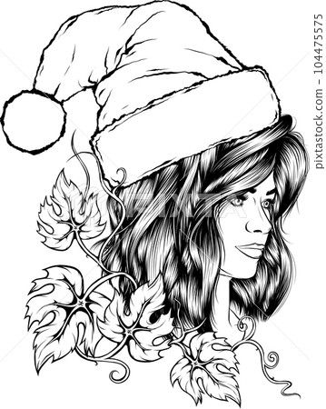 Vector woman face. beautiful girl with long wavy hair curls. 104475575