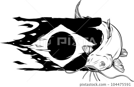 Hand-drawn Catfish. Black and white. Vector sketch of a fish Hand-drawn Catfish. Black and white. Vector sketch of a fish 104475591
