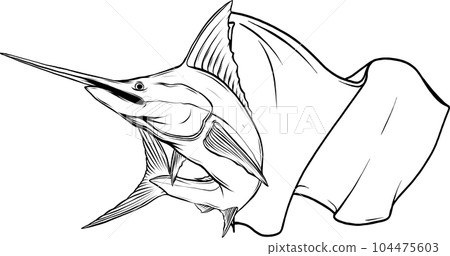 Simple minimalistic vector illustration of black and white swordfish 104475603