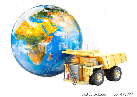 Dump truck with Earth Globe. 3D rendering Dump truck with Earth Globe. 3D rendering 104475744