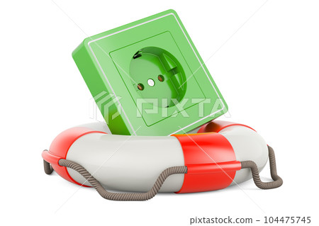 Electrical outlet, socket with lifebelt. 3D rendering Electrical outlet, socket with lifebelt. 3D rendering 104475745