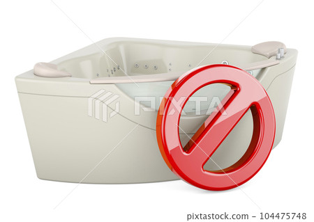 Hydromassage tub with prohibition sign. 3D rendering Hydromassage tub with prohibition sign. 3D rendering 104475748