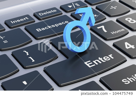 Male gender symbol on laptop keyboard. 3D rendering Male gender symbol on laptop keyboard. 3D rendering 104475749