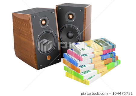 Musical Speakers with euro packs. 3D rendering Musical Speakers with euro packs. 3D rendering 104475751