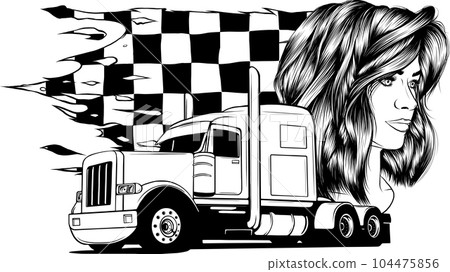 Classic American Truck. Black and white illustration Classic American Truck. Black and white illustration 104475856