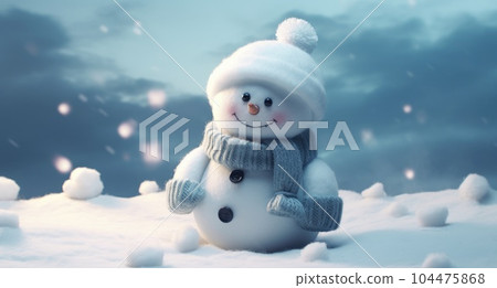 Little snowman in the snow 104475868