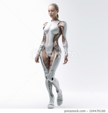 Woman in clothes of the future on a white background Woman in clothes of the future on a white background 104476180