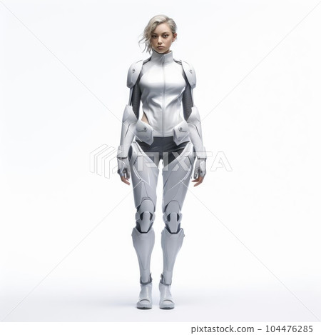 Woman in clothes of the future on a white background Woman in clothes of the future on a white background 104476285