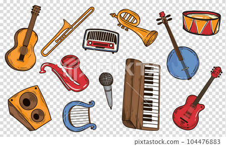 set of cartoons musical instruments, vectors set of cartoons musical instruments, vectors 104476883