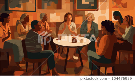 vector art of different types people group discussing. social family vector art of different types people group discussing. social family 104476959