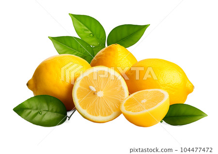 Zesty Lemon Slice on a Clean White Background Zesty Lemon Slice on a Clean White Background 104477472