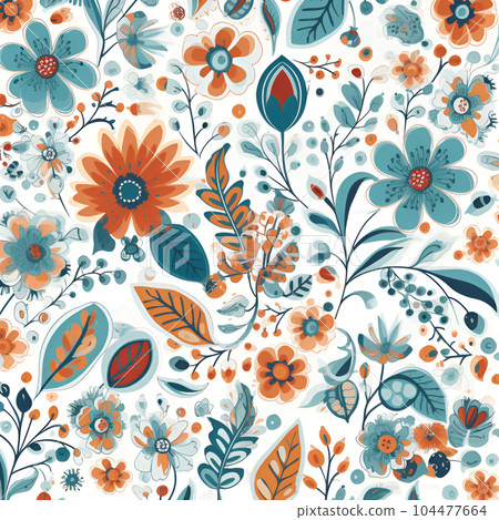 floral pattern. Blue and orange flowers floral pattern. Blue and orange flowers 104477664