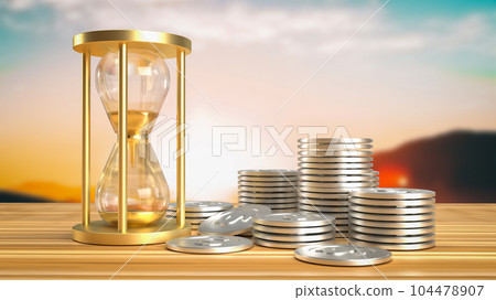 The sand clock and coins for business concept 3d rendering The sand clock and coins for business concept 3d rendering 104478907
