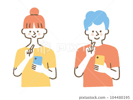 兩名年輕男女操作智能手機_color 兩名年輕男女操作智能手機_color 104480195