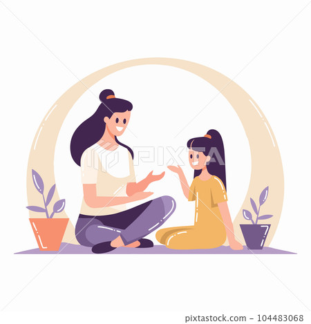 Hand Drawn mother talking to daughter in flat style 104483068
