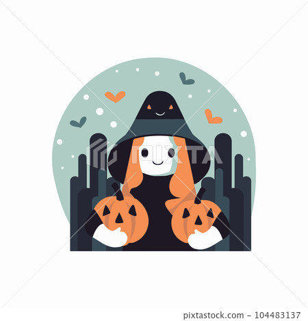 Hand Drawn Halloween cute witch in flat style 104483137