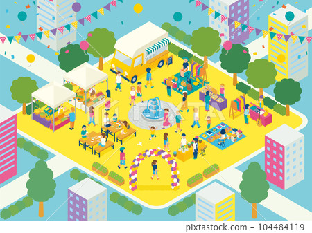 Flea market light blue isometric A3 landscape Flea market light blue isometric A3 landscape 104484119