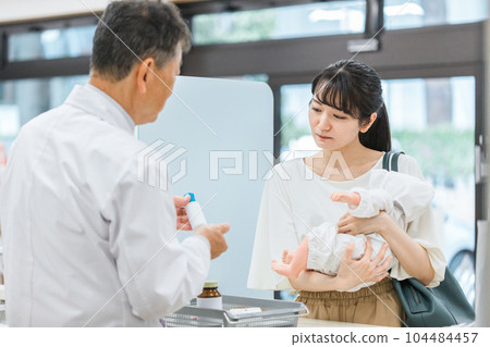產後媽媽和在藥房遇到困難的媽媽們以及指導她們用藥的藥劑師(孕婦和哺乳期婦女認可藥物治療藥劑師) 產後媽媽和在藥房遇到困難的媽媽們以及指導她們用藥的藥劑師(孕婦和哺乳期婦女認可藥物治療藥劑師) 104484457