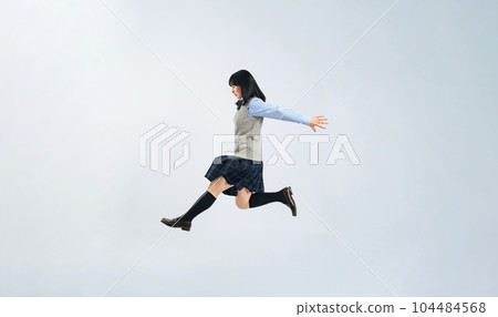 Female student in uniform to jump 104484568