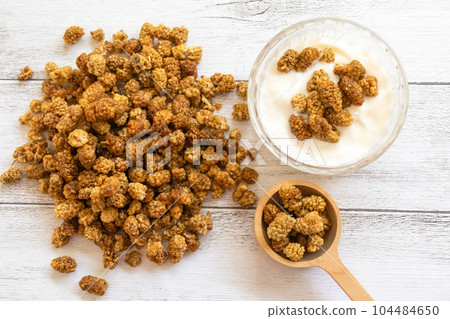 White mulberry dried fruit and yogurt White mulberry dried fruit and yogurt 104484650