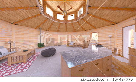 One room with wooden interior One room with wooden interior 104484779