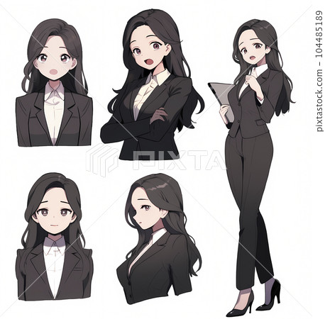 Illustrations of various variations of women in suits (Generative AI) 104485189