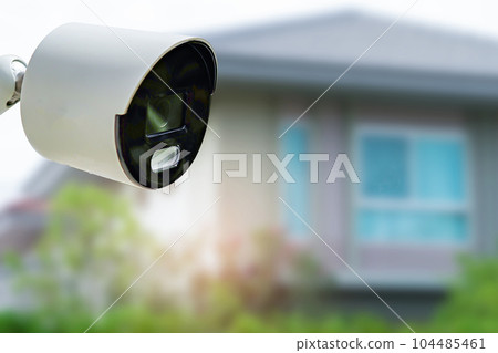 CCTV security camera system outdoor in private house or village, Closed Circuit Television System. CCTV security camera system outdoor in private house or village, Closed Circuit Television System. 104485461