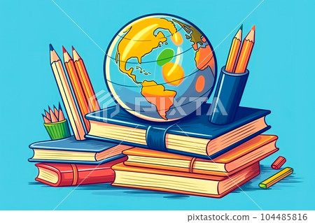 Illustration with school supplies. The concept of school education. Generative AI 104485816