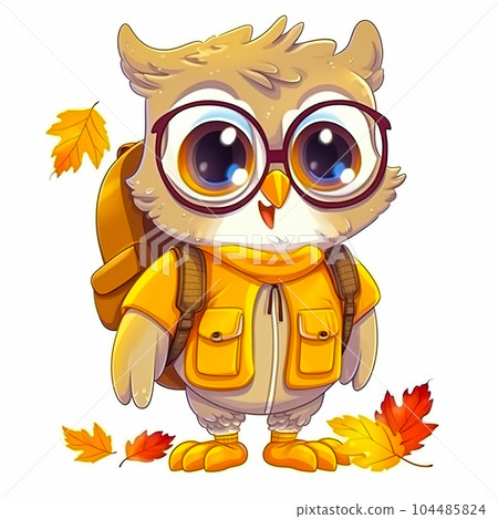 The owlet goes to school on September 1st. The concept of school education. Generative AI 104485824