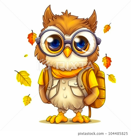 The owlet goes to school on September 1st. The concept of school education. Generative AI 104485825