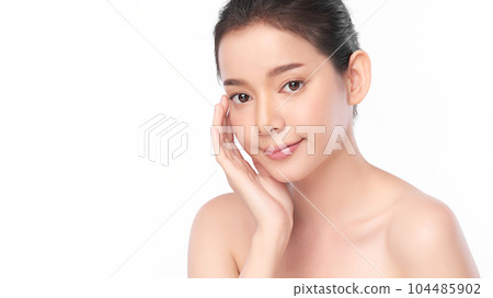 Beautiful young asian woman with clean fresh skin on white background, Face care, Facial treatment, Cosmetology, beauty and spa, Asian women portrait. 104485902