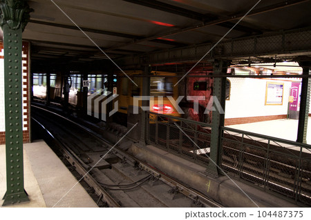 BUDAPEST, HUNGARY - 04 MARCH 2019: Interior view of a retro style subway station in old quarter of Budapest 104487375