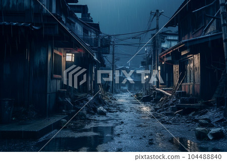 Japanese-style scary ruined cityscape (AI generated) Japanese-style scary ruined cityscape (AI generated) 104488840