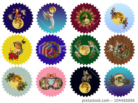 Jagged vintage christmas sticker label 104488886