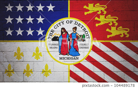 Flag of the city of Detroit painted on a wall 104489178