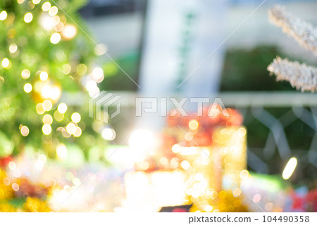 Abstract blurred ball gift decorate on pin tree christmas celebrate 104490358