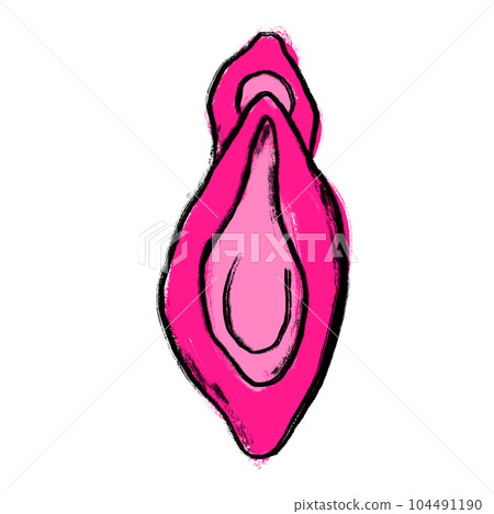 Hand drawn illustration of schematic stylized drawing of vulva vagina. Medical concept female woman health, gynecology anatomical design pink, human reproduction system science. 104491190