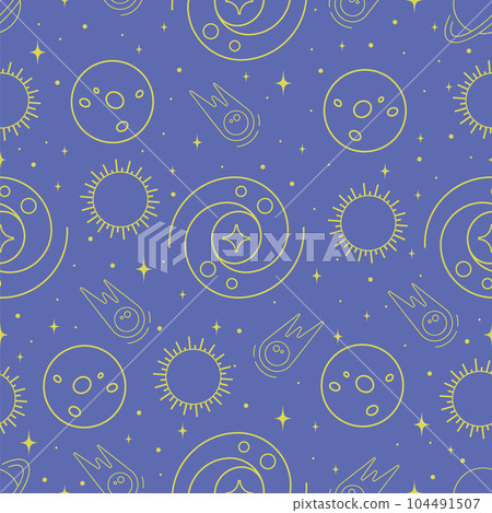 Seamless pattern with heavenly elements, childish illustration. 104491507