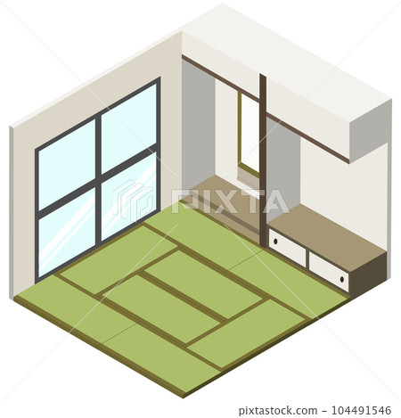 Japanese style room with 6 tatami mats, isometric 104491546