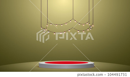 white podium with hanging neon light in gold room white podium with hanging neon light in gold room 104491731